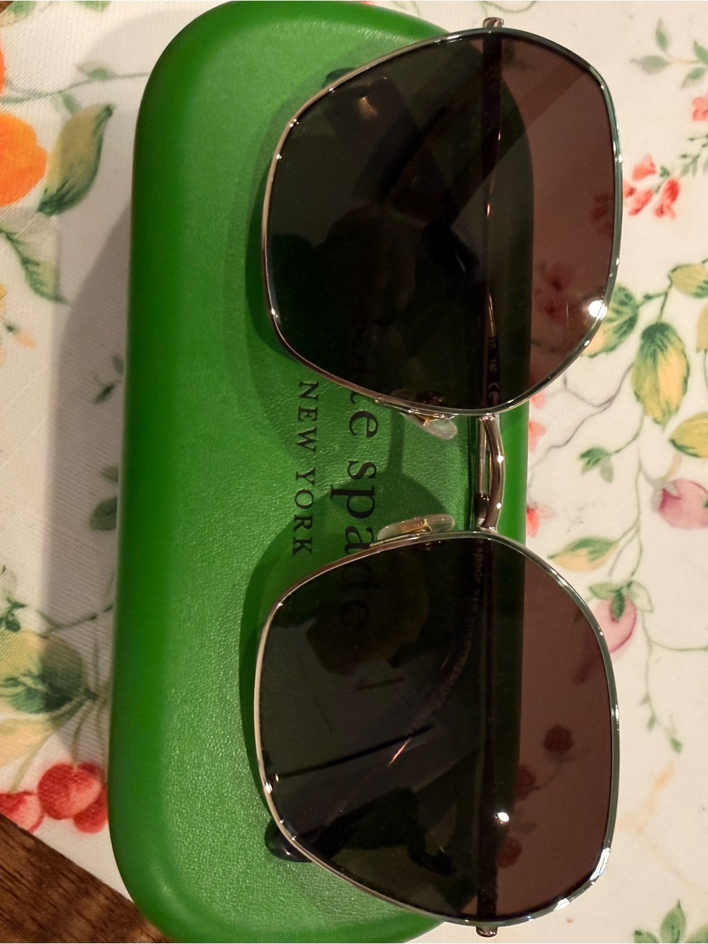 kate spade Gold Frame Sunglasses with Dark Brown Lenses and Green Case